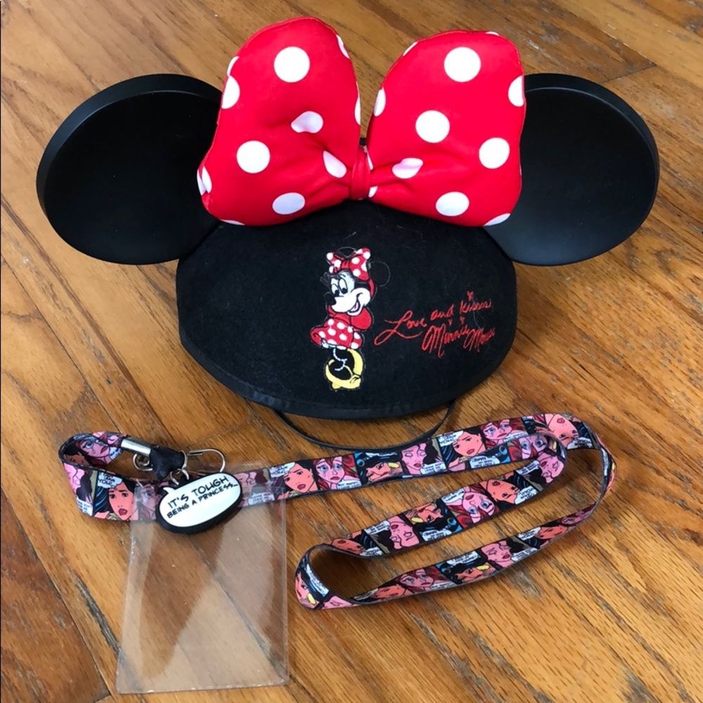 Minnie Mouse Hat/Ears w/ Disney Princess Lanyard
